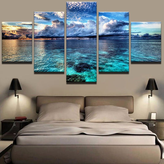 Modern HD Painting Beautiful Blue Seaside Framed Coastal Landscape Framed Art Set - Home Decor Gifts and More