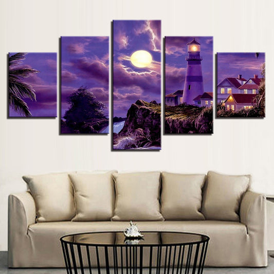 5 Piece Panel Scenic Purple Sky Tree Landscape Framed Wall Decor | Decor Gifts and More