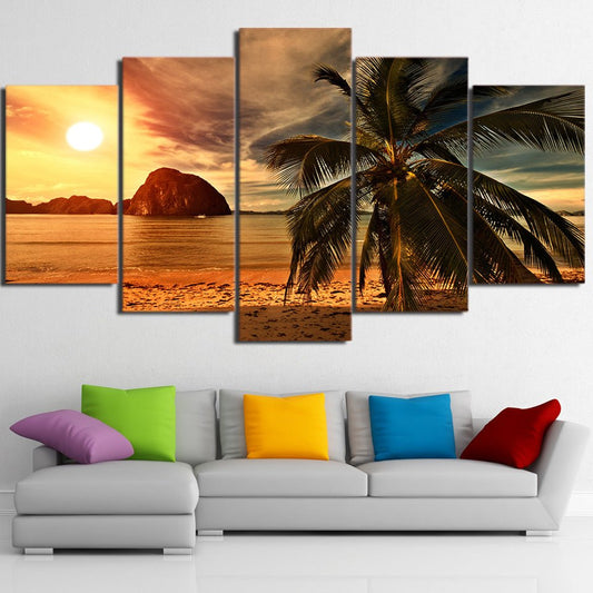 New Modern HD Scenic Tropical Landscape   Golden Sunset Beach Palm Tree Seascape Mural Wall Art - Home Decor Gifts and More