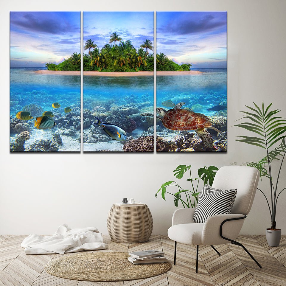 Marine Life Tropical Sea Creatures Island Oceanview Landscape Panel Wall art - Home Decor Gifts and More