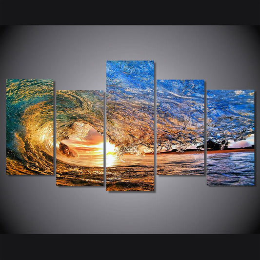 5 Piece Panel Ocean Wave Paintings HD Prints Sunset Seascape Wall Decor | Decor Gifts and More