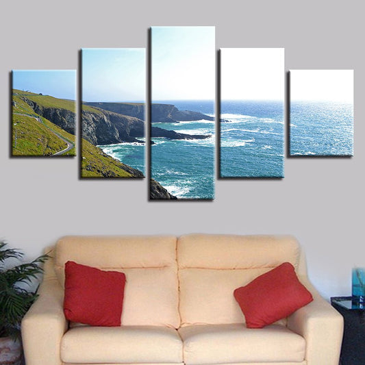 Scenic Blue Sky Mountain Landscape Seascape View Framed Wall Mural - Home Decor Gifts and More