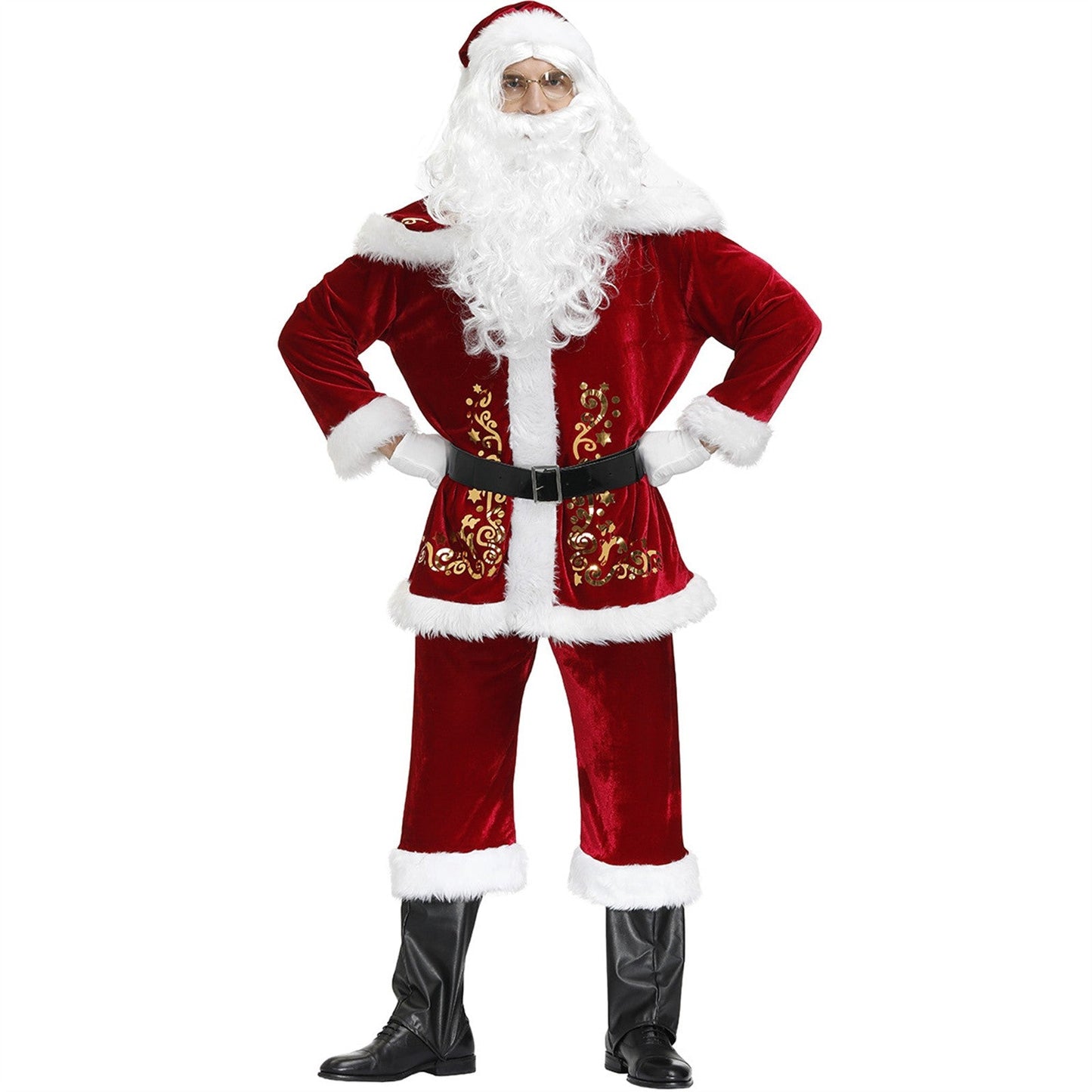 Red Deluxe Santa Claus Costume Set Holiday Celebration Christmas Cosplay | Decor Gifts and More