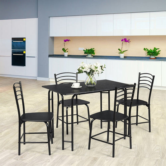 5 Piece Dining Set Home Kitchen Table and 4 Chairs with Metal Legs Modern Black | Decor Gifts and More