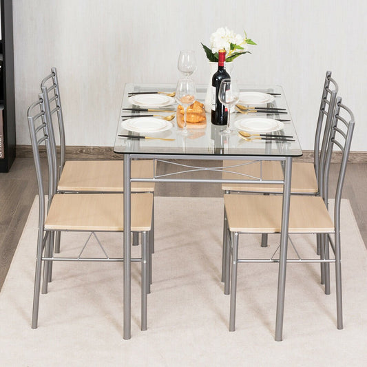 5 Piece Dining Set Table And 4 Chairs Glass Top Kitchen Breakfast Furniture | Decor Gifts and More