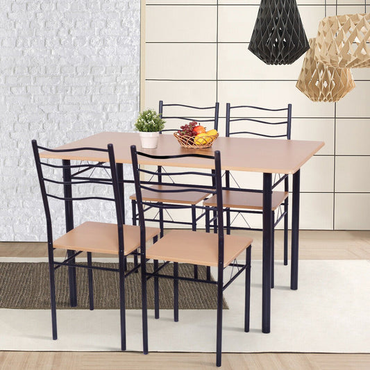 5 Piece Dining Table Set with 4 Chairs Wood Metal Kitchen Breakfast Furniture | Decor Gifts and More
