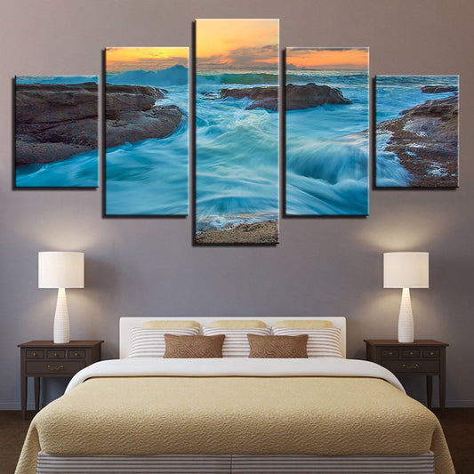 Scenic Blue Ocean Sea Reef Island Framed Landscape Panel Coastal Wall Decor Mural Set - Home Decor Gifts and More