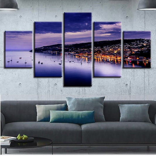 Purple Haze Mountain Fog Night Ocean View Framed Painting Set - Home Decor Gifts and More