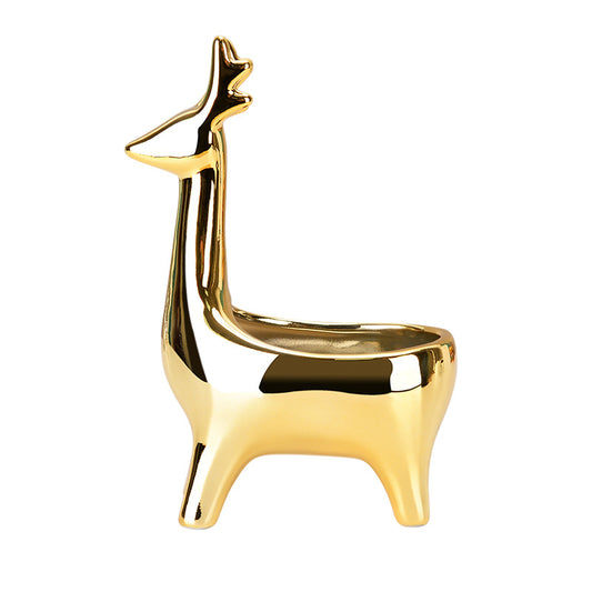 Gold Ceramic Deer Box Figurine - Home Decor Gifts and More
