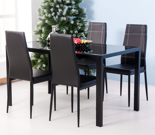 Dining Table Set 5 Piece Tempered Glass Table and 4pcs Faux Leather Dinning Chairs  US Warehouse - Home Decor Gifts and More