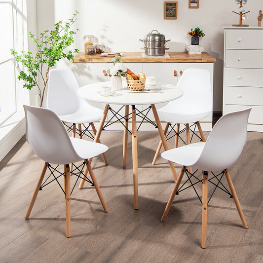 Dining Table Set Modern 5 PCS For 4 Round Dining Room Table Set W/Solid Wood Leg  JV10330WH+ - Home Decor Gifts and More