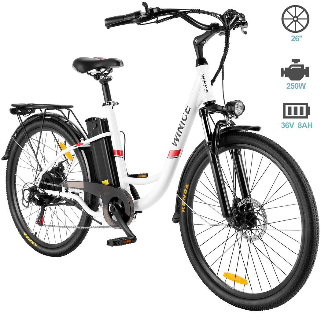 350w In Black Or White Electric City Bike E-Bike 7 Speed Shifter | Decor Gifts and More