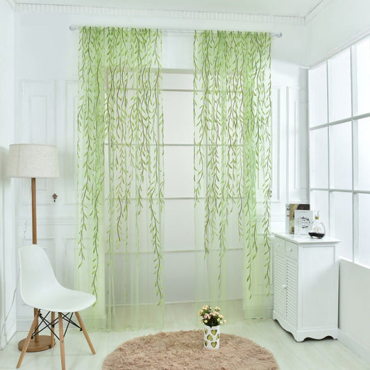Soft Pastel Offset Sheer Illusive Floral Vine Accented Curtains - Home Decor Gifts and More