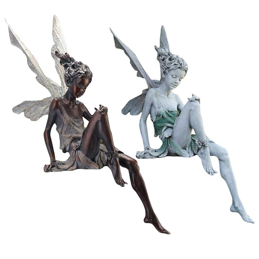 Flower Fairy Statue Sitting Art Sculpture Figurines Garden Ornament Angel Wings Resin Craft Landscaping Home Decoration Outdoor - Home Decor Gifts and More