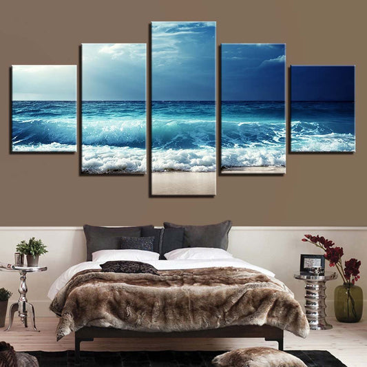 HD Framed Canvas Scenic Wave Seashore Landscape Wall Panel Mural Set - Home Decor Gifts and More