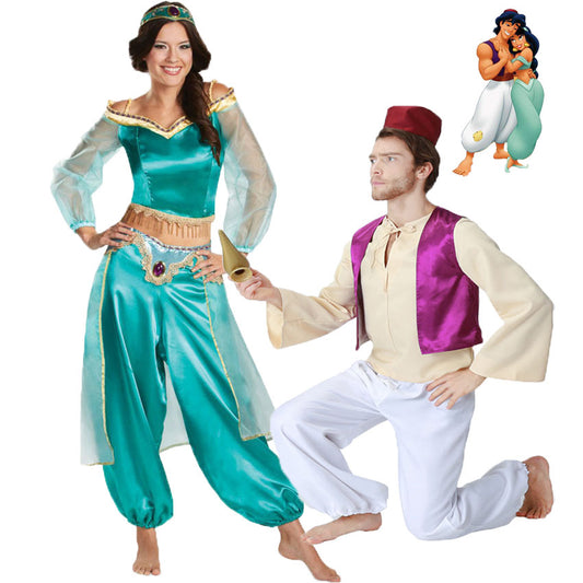 Umorden Fairy Tale Aladdin Lamp Aladdin Costume Jasmine Princess Costumes for Adult Men Women Couple Arabian Clothing | Decor Gifts and More