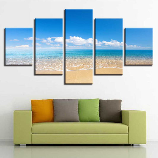 Blue Sky White Cloud Beach HD Coastal Ocean Landscape Framed Panel Window Mural sET - Home Decor Gifts and More