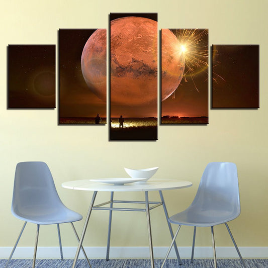 5 Piece Panel Scenic Red Sky Landscape Abstract Canvas Mural Set | Decor Gifts and More