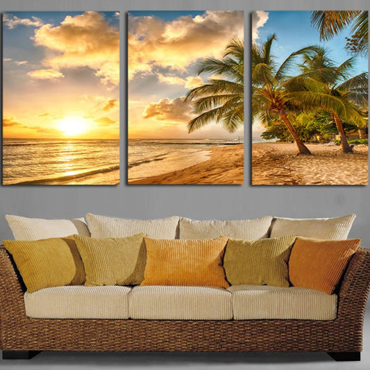 Modern HD 3 Piece Panel Scenic Tropical Seaside Island Coastal Landscape Mural Framed Wall Art - Home Decor Gifts and More