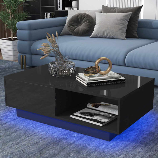 High Gloss Coffee Tables RGB LED End Table Nordic Modern Side Table Living Room Drawers Cabinet Storage Organizer Furniture - Home Decor Gifts and More