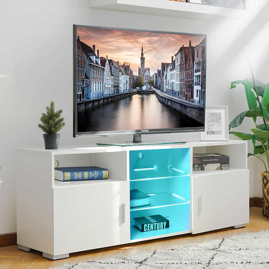 High Gloss LED TV Stand Cabinet 57 inch TV Tables Home Furnishings TV Stand with Storage Space Living Room Furniture - Home Decor Gifts and More