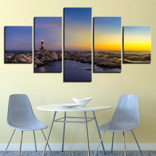 5 Piece Panel Scenic Landscape Mural Lighthouse Reef Wall Sunset Framed Wall Art | Decor Gifts and More