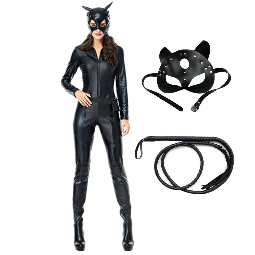 Hot Shiny Black Deluxe Catwoman Slave Costume + Accessory Set, Whip + Cat Mask | Decor Gifts and More