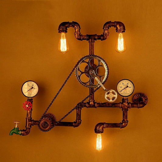 LOFT Industrial Water Pipe Wall Lights Iron Rust Retro Wall Lamp Vintage E27 Sconce Lights Home Lighting Fixtures Lustres - Home Decor Gifts and More
