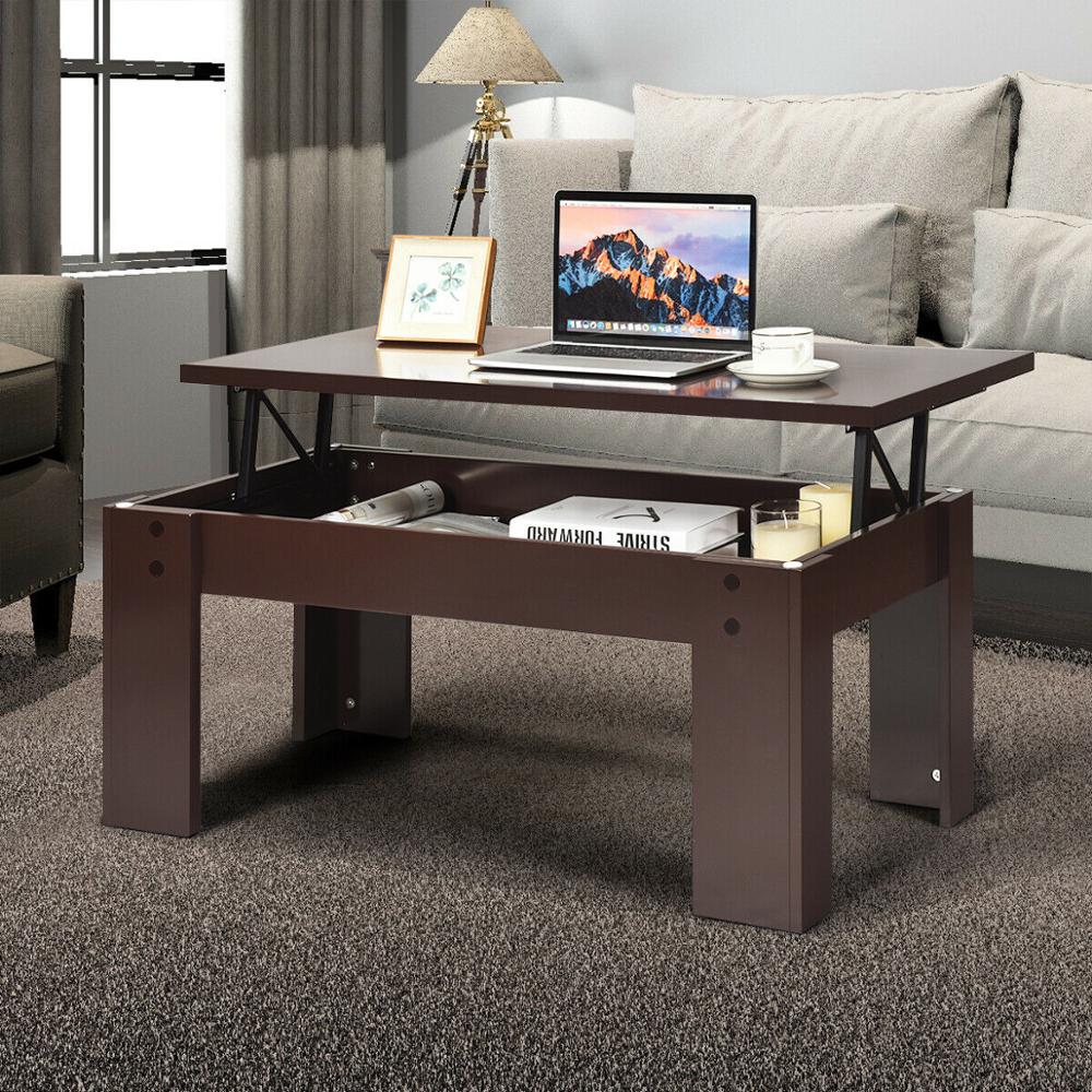 Lift Top Coffee Table Pop-UP Cocktail Table w/Hidden Compartment & Shelf - Home Decor Gifts and More
