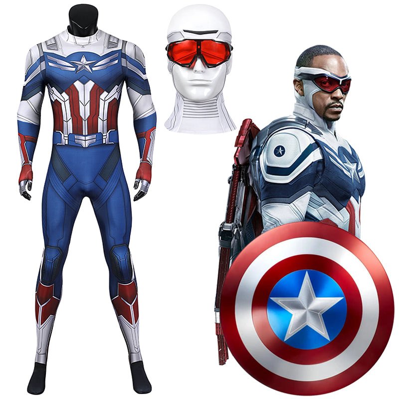 Marvel Superhero New Captain America Falcon Sam Wilson Deluxe Cosplay Costume Glasses Jumpsuit | Decor Gifts and More