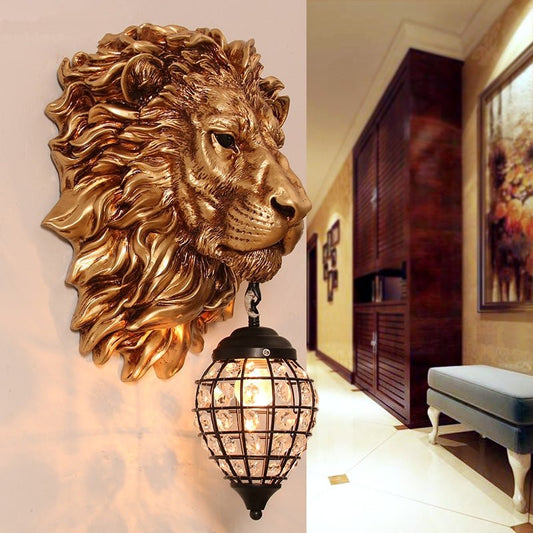 Luxury Home Collection Crystal Deluxe Gold Lion Mounted Wall Lantern Lamp | Decor Gifts and More