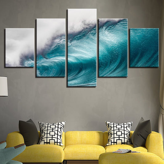 Modern Aqua Scenic Rolling Waves Ocean Landscape Coastal Art Framed Print Set - Home Decor Gifts and More