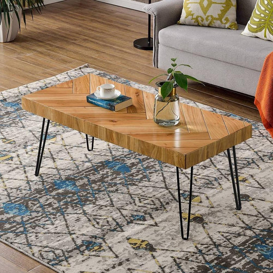 Modern Coffee Tea Cocktail Table 43.3x19.7x17.7Inch Multifunction Easy Assembly for Living Room Office Store Glossy Finished Oak - Home Decor Gifts and More
