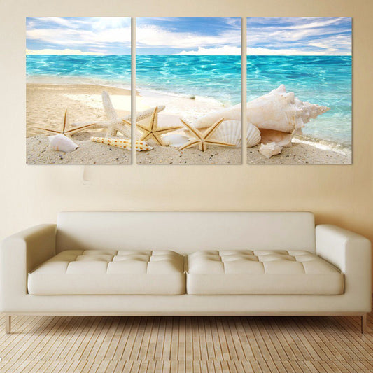 Modern 3 Piece Sea Beach Shell View Wall Art Framed Home Decor Set - Home Decor Gifts and More