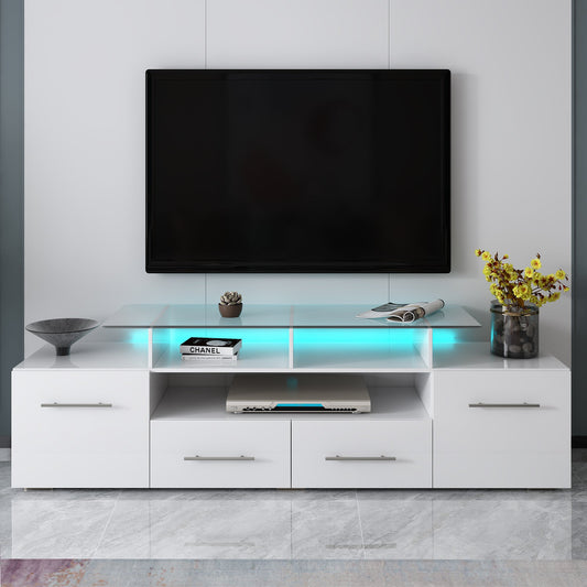 Modern Stylish Functional TV Stand W/Color Changing LED Lights Universal Entertainment Center High Gloss TV Cabinet for 70+ inch - Home Decor Gifts and More