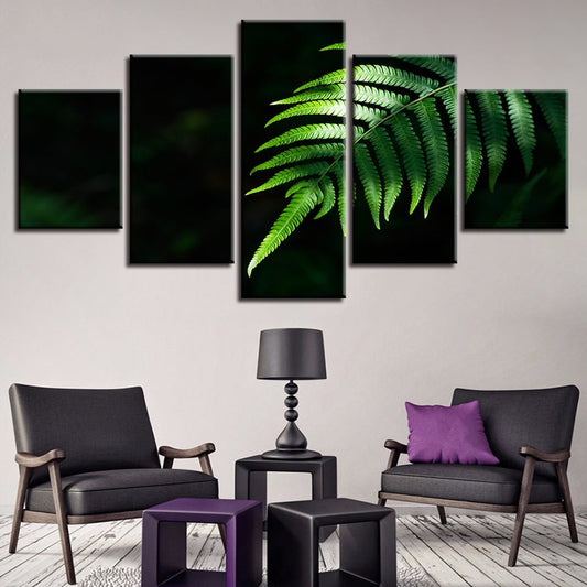 Framed Canvas HD Wall Art 5 Piece Tropical Green Palm Leaf In the Night Sky View - Home Decor Gifts and More