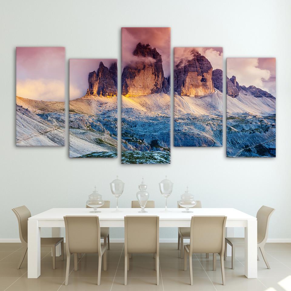 Scenic Glow Fog Austria Dolomites Mountain At Sunset Framed Art Painting - Home Decor Gifts and More