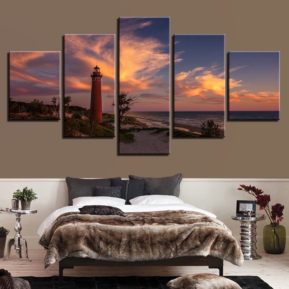5 Piece Panel Scenic Fiery Sky Evening Skyline Landscape Mural Framed | Decor Gifts and More