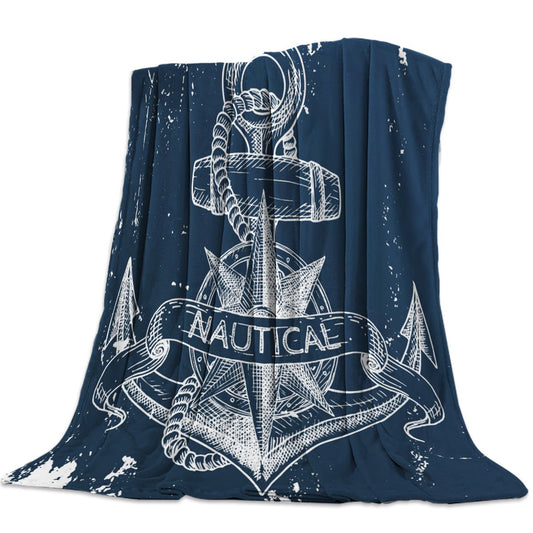 Nautical Anchor Deep Blue Bed Cover Blankets Blanket Flannel Throw Cover Skin-Friendly Personalized Cozy All-Season Microcustom | Decor Gifts and More