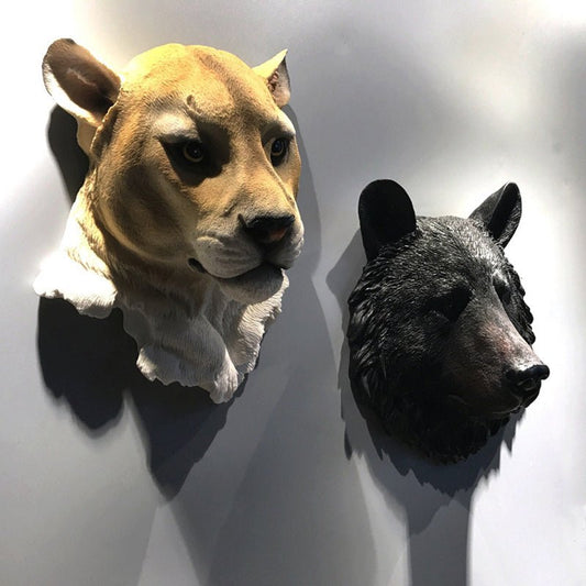 New Resin Simulation Animal Figurines Wall Wolf Head Status Lion Figure Decor Bar Mural Sculptures Ornaments Home Accessories - Home Decor Gifts and More
