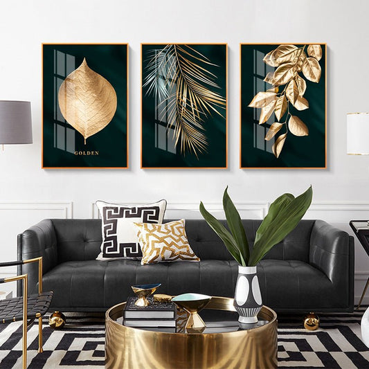 Nordic Decoration Golden Leaf Canvas Abstract Painting Wall Art Poster and Print Decorative Pictures for Living room Home Decor - Home Decor Gifts and More