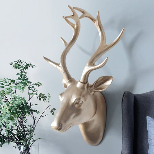 Nordic Golden Deer Head Bust Wall Ornament Sculpture - Home Decor Gifts and More