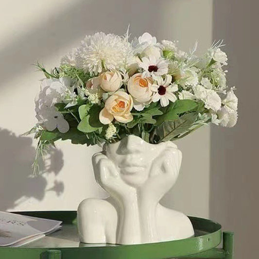 Nordic Style Flower Vase Women Body Half Face Flower Pot Vase Ceramic Art Crafts Bedroom Living Room Desktop Decoration - Home Decor Gifts and More