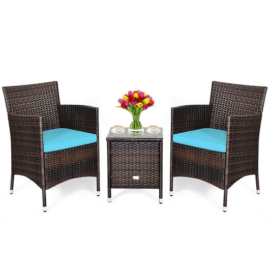 Outdoor 3 PCS Rattan Wicker Furniture Sets Chairs Coffee Table Garden - Home Decor Gifts and More