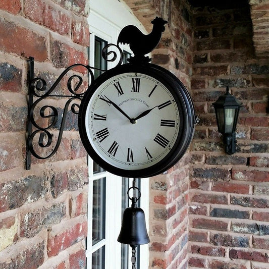 Outdoor Garden Wall Station Double Sided Rooster Wall Clock - Home Decor Gifts and More