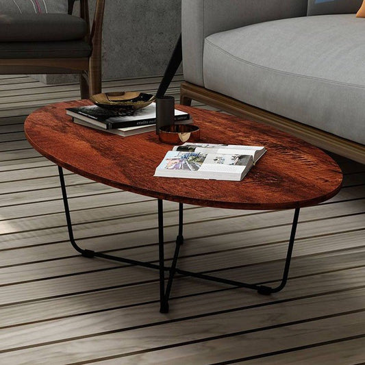 Oval Coffee Tea Table Simple Design 43.3x21.7x12.8Inch P2 Particleboard&amp;Thicker Steel for Living Room Sandalwood Anti-Scratch - Home Decor Gifts and More