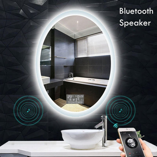 Oval Shape Smart Makeup Bathroom Mirror 3 Color Adjustable LED LIght Multifunction With Bluetooth Speaker For Bedroom Decoration - Home Decor Gifts and More