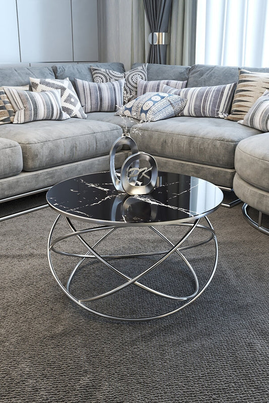 Planet Medium Tripod Silver Modern nesting table gold look furniture tea coffee service desk round living chamber commode - Home Decor Gifts and More