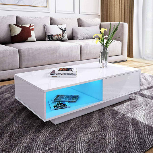 RGB LED End Table High Gloss Nordic Coffee Tables Modern Side Table Living Room Drawers Cabinet Storage Organizer Furniture - Home Decor Gifts and More