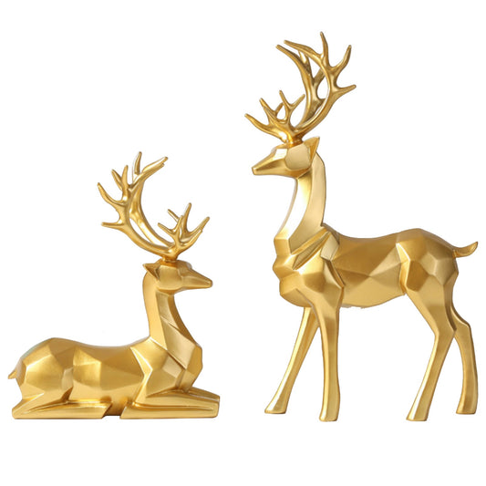 Resin Golden Couple Deer Figurines For Interior Nordic Reindeer Statues Animal Trinkets Sculpture Home Decoration Accessories - Home Decor Gifts and More